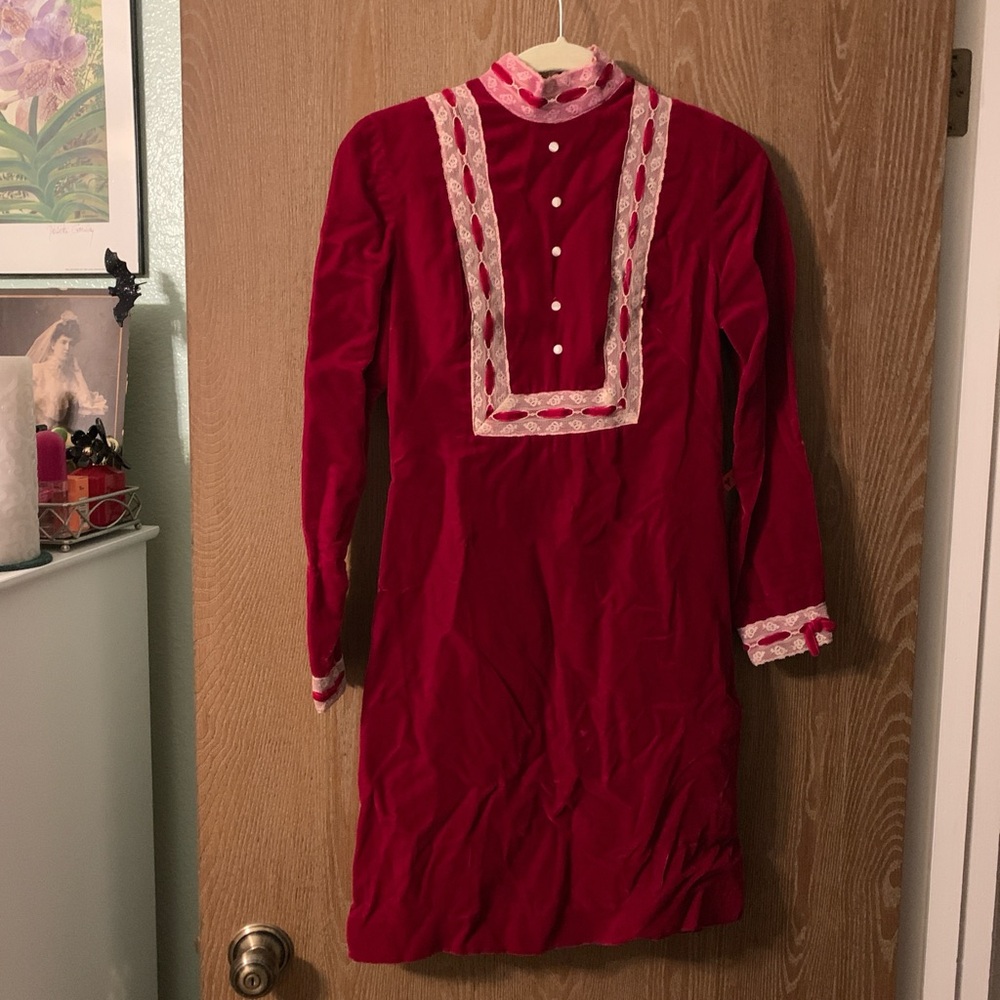 Vintage 1960s Gay Gibson red velvet lace mini dress